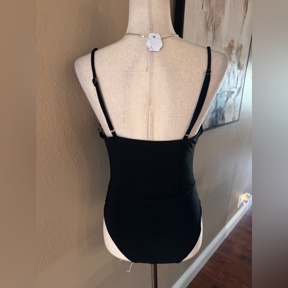 Black draped silky polyester bodysuit classy chic - Picture 9 of 9